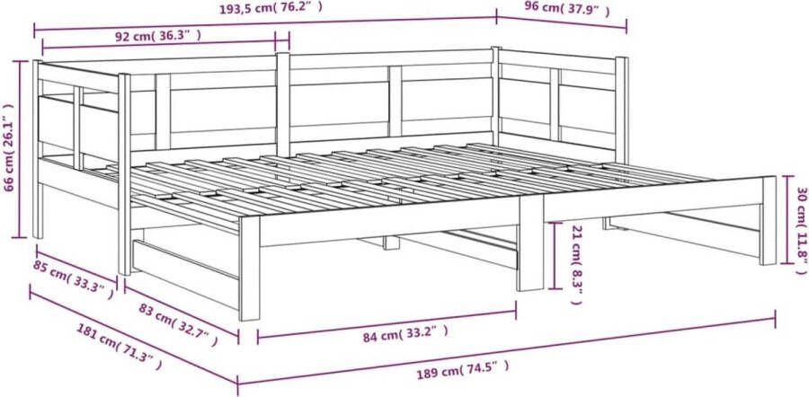 VidaXL -Slaapbank-uitschuifbaar-massief-grenenhout-zwart-2x(90x190)-cm - Foto 3