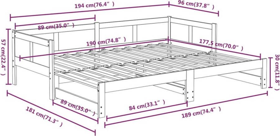 VidaXL -Slaapbank-uitschuifbaar-massief-grenenhout-zwart-2x(90x190)-cm - Foto 3