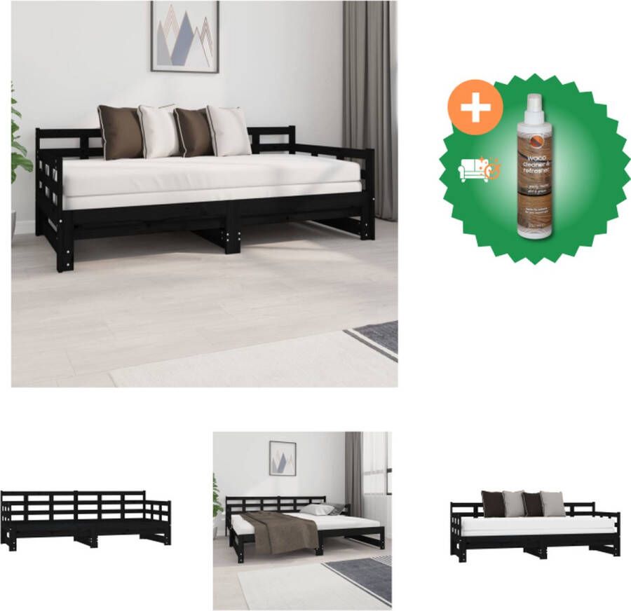 vidaXL Slaapbank uitschuifbaar massief grenenhout zwart 2x(90x190) cm Bed Inclusief Houtreiniger en verfrisser