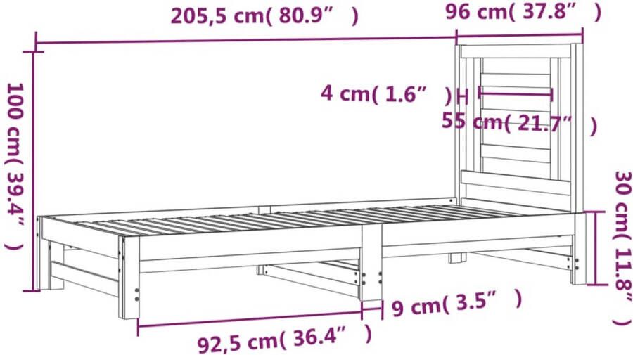 VidaXL -Slaapbank-uitschuifbaar-massief-grenenhout-zwart-2x(90x200)-cm - Foto 12