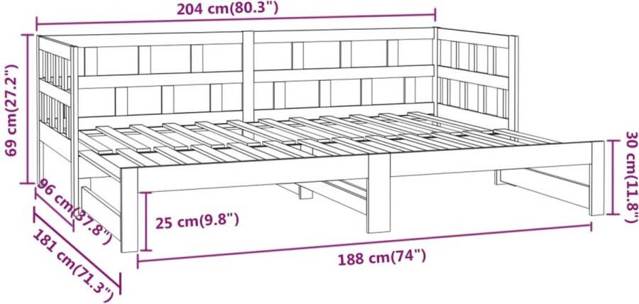 VidaXL -Slaapbank-uitschuifbaar-massief-grenenhout-zwart-2x(90x200)-cm - Foto 10