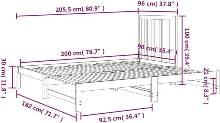 VidaXL -Slaapbank-uitschuifbaar-massief-grenenhout-zwart-2x(90x200)-cm - Foto 3