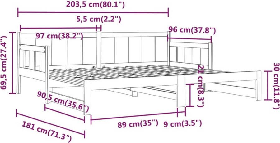 VidaXL -Slaapbank-uitschuifbaar-massief-grenenhout-zwart-2x(90x200)-cm - Foto 9