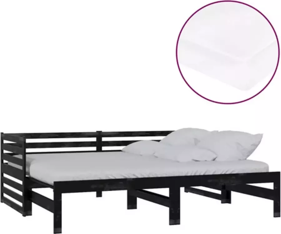 Vida XL Slaapbank uitschuifbaar massief grenenhout zwart 2x(90x200) cm SKU: V3083673 - Foto 3