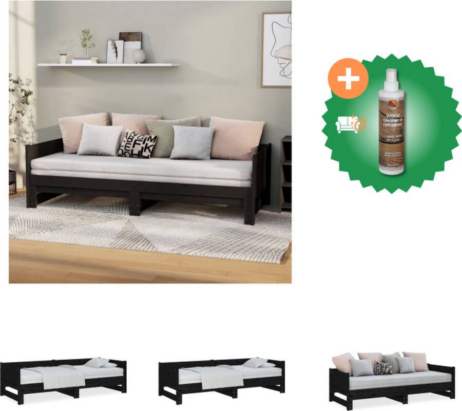 VidaXL Slaapbank Uitschuifbaar Massief Grenenhout Zwart 205.5x182x30cm (LxBxH) Inclusief Montagehandleiding Geschikt voor 90x200cm Matras Bed Inclusief Houtreiniger en verfrisser - Foto 8