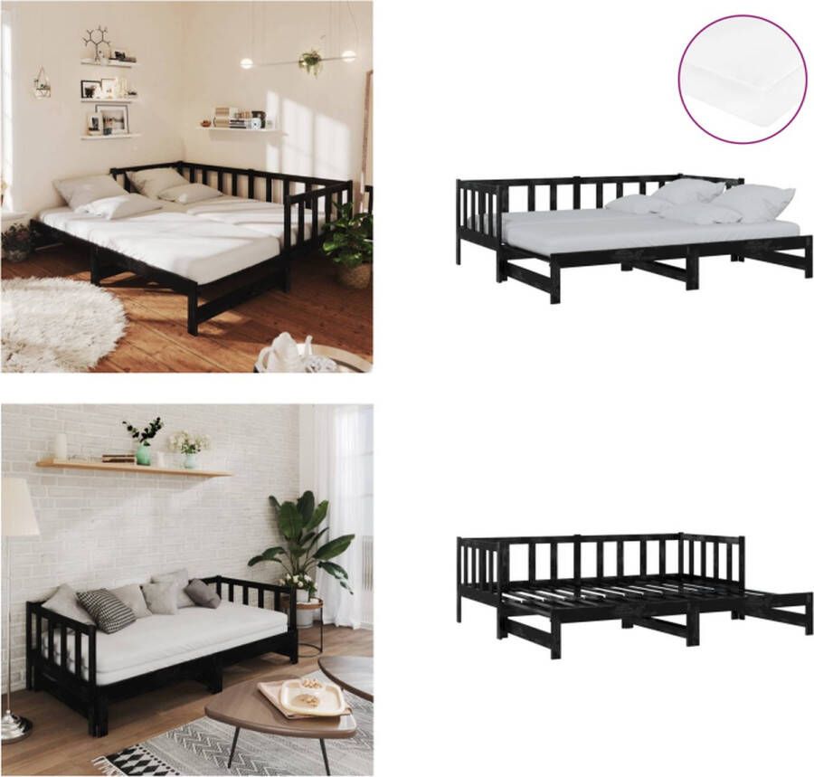 VidaXL Slaapbank uitschuifbaar massief grenenhout zwart 2x(90x200) cm Bedbank Bedbanken Bed Bank Bed Banken