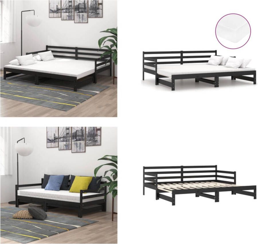 VidaXL Slaapbank uitschuifbaar massief grenenhout zwart 2x(90x200) cm Bedbank Bedbanken Bed Bank Bed Banken - Foto 2