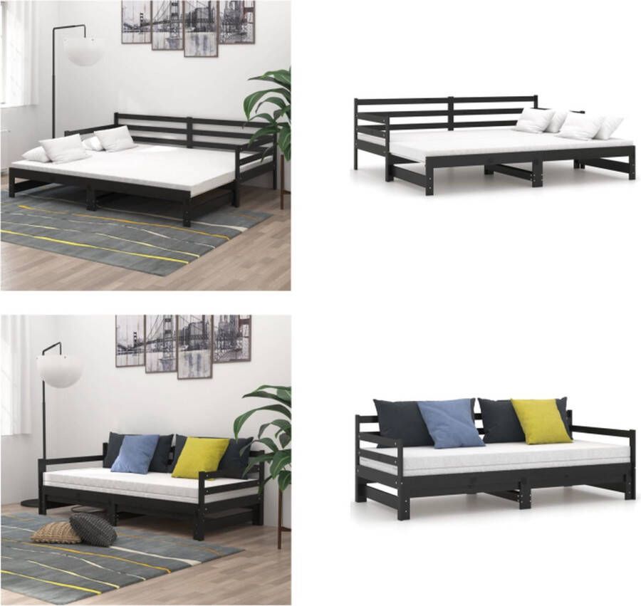 VidaXL Slaapbank uitschuifbaar massief grenenhout zwart 2x(90x200) cm Bedbank Bedbanken Bed Bank Bed Banken - Foto 2