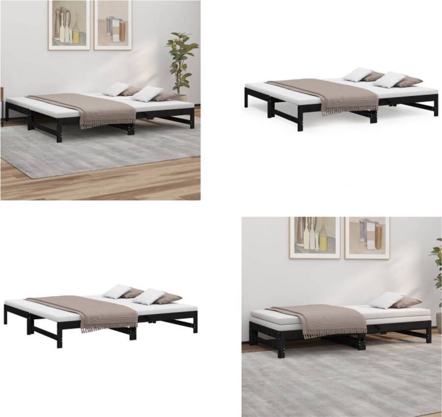 VidaXL Slaapbank uitschuifbaar massief grenenhout zwart 2x(90x200) cm Slaapbank Slaapbanken Bedbank Bed Bank Slaap Bank