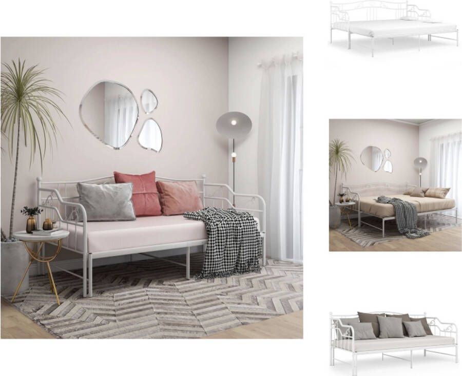 VidaXL Slaapbank Wit 206 x 184.5 x 91.5 cm Gepoedercoat metaal 90 x 200 cm Zijplank Montage vereist Bed