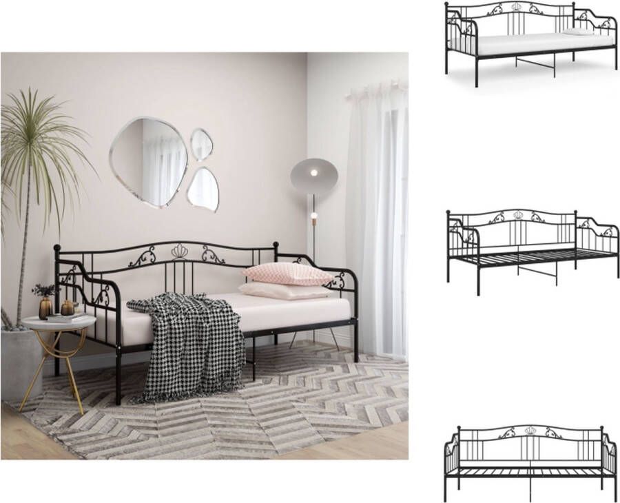 VidaXL Slaapbank Zwart Gepoedercoat metaal 206 x 95 x 91.5 cm Inclusief zijplank Matrassen niet inbegrepen Bed - Foto 4
