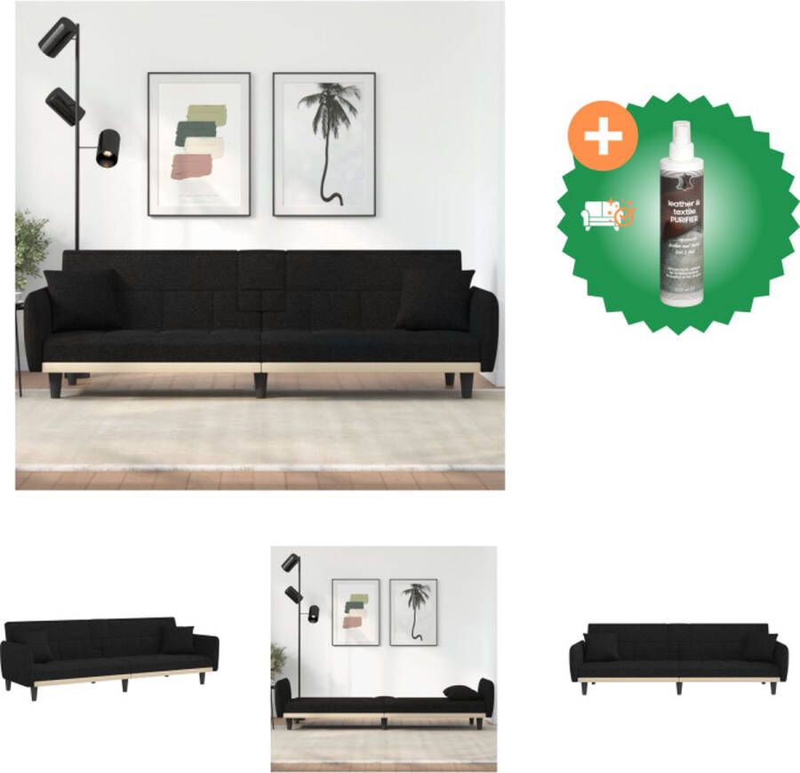VidaXL Slaapbank Zwarte stoffen bank Verstelbare rugleuning Inklapbare theetafel USB-aansluiting Stevig en stabiel Met kussens Bank Inclusief Reiniger