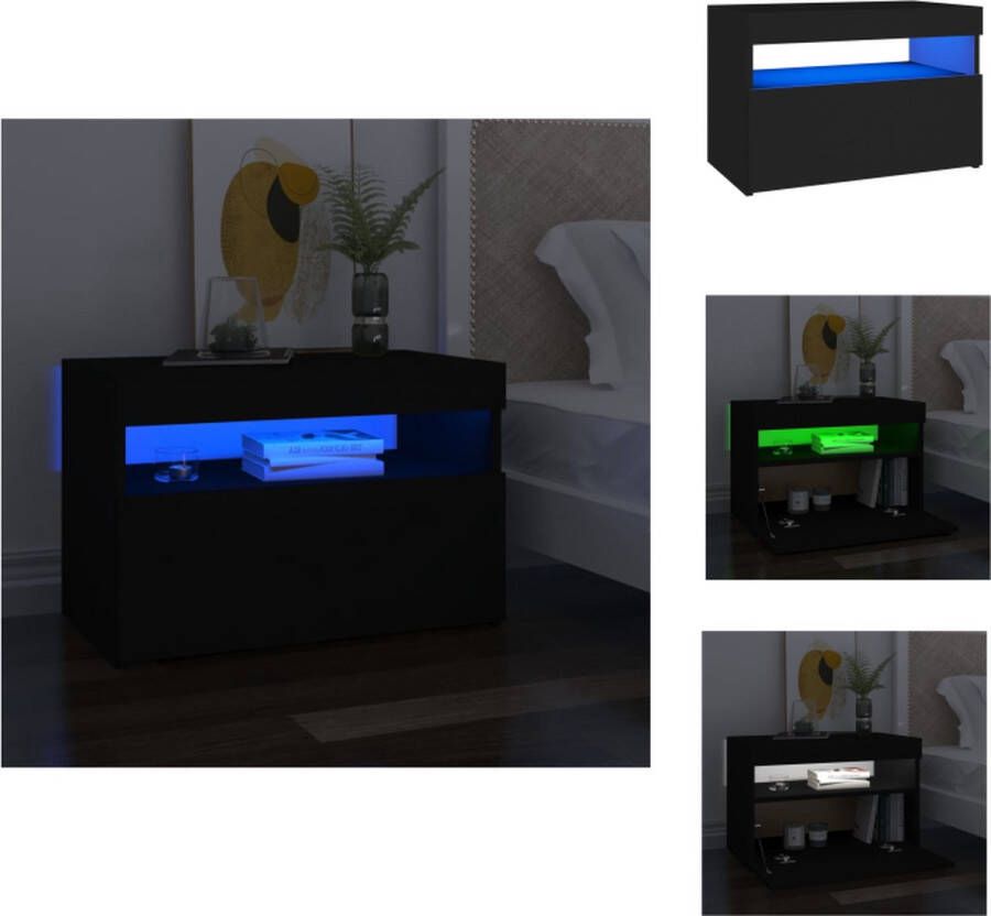 The Living Store Nachtkastje met LED-verlichting 60x35x40 cm bewerkt hout zwart Nachtkast Led Lamp Slaapkamersmeubel Houten Nachtstand Nachtaandacht - Foto 3
