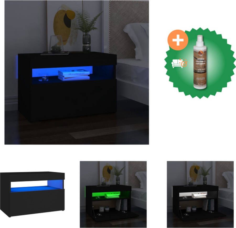 VidaXL Nachtkastje met LED-verlichting 60x35x40 cm bewerkt hout zwart Kast Inclusief Houtreiniger en verfrisser