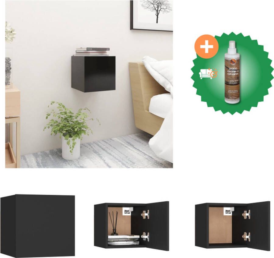 VidaXL slaapkaastje Design met opbergvak Zwart 30.5 x 30 x 30 cm Wandmontage Kast Inclusief Houtreiniger en verfrisser