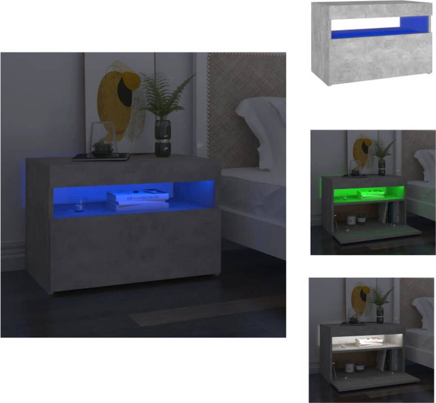 VidaXL Nachtkastje Nachtkastjes Houten Nachtkastje Houten Nachtkastjes Nachtkastje met LED-verlichting 60x35x40 cm betongrijs - Foto 2