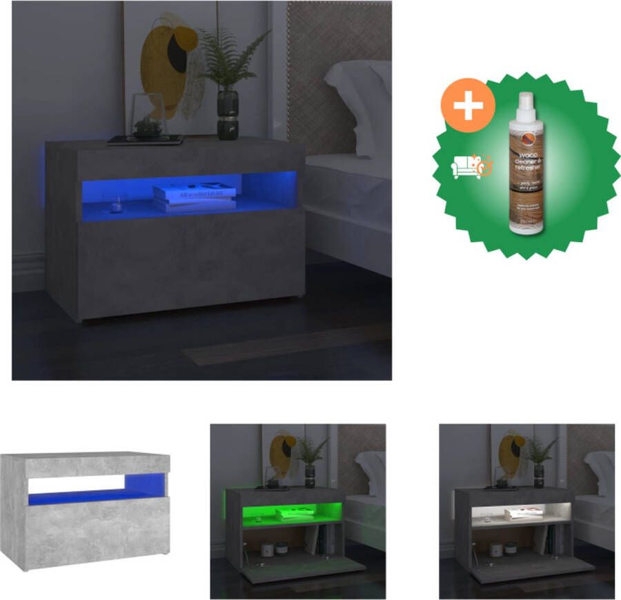 VidaXL Slaapkaastje LED-verlichting 60 x 35 x 40 cm Betongrijs Kast Inclusief Houtreiniger en verfrisser