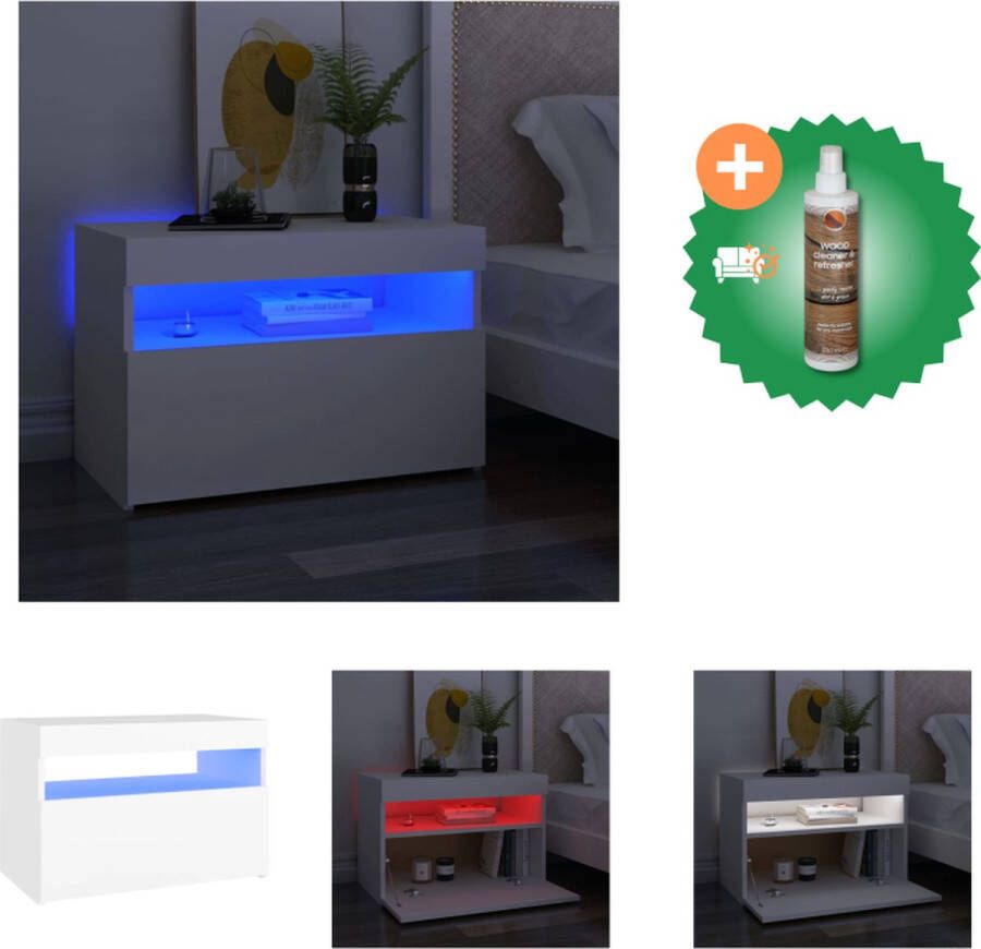 VidaXL Nachtkastje met LED-verlichting 60x35x40 cm bewerkt hout wit Kast Inclusief Houtreiniger en verfrisser