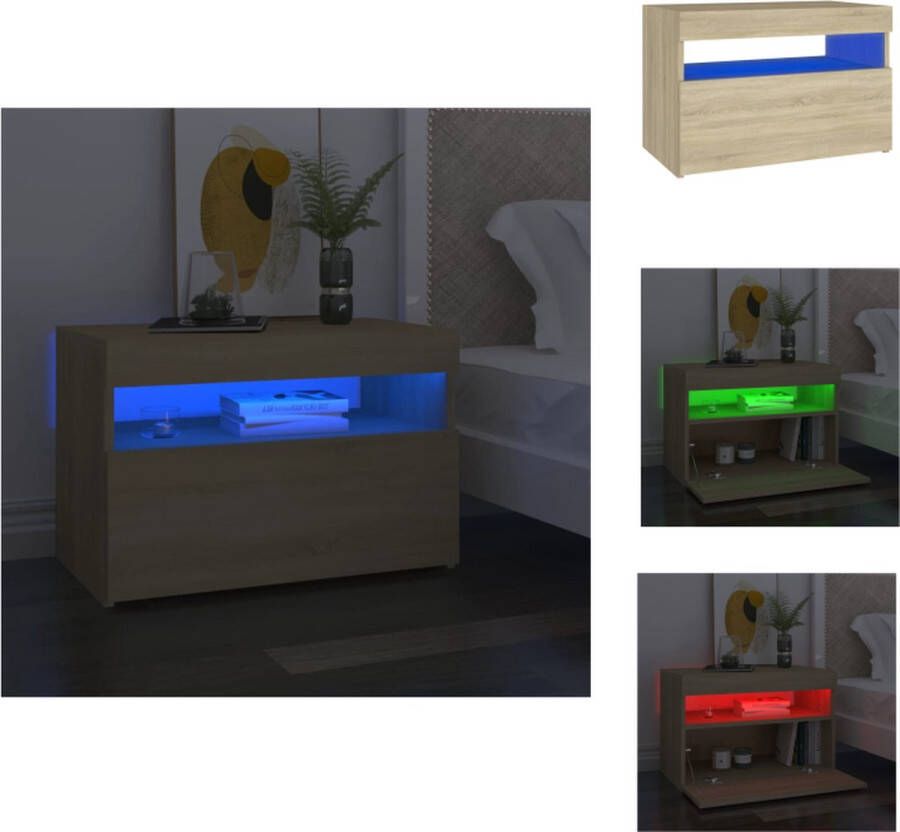 VidaXL Nachtkastje Nachtkastjes Houten Nachtkastje Houten Nachtkastjes Nachtkastje LED-verlichting 60x35x40 cm bewerkt hout sonoma eik - Foto 2