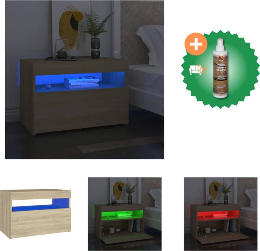 VidaXL Nachtkastje LED-verlichting 60x35x40 cm bewerkt hout sonoma eik Kast Inclusief Houtreiniger en verfrisser