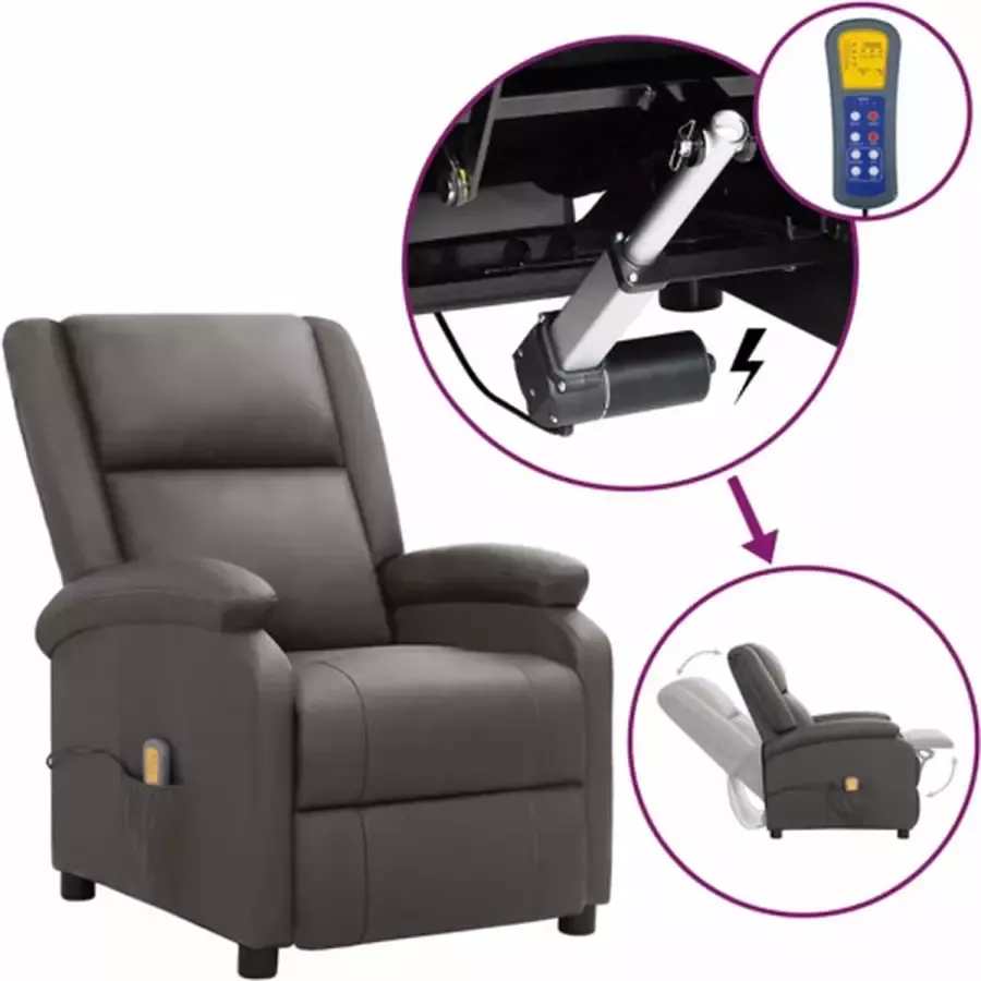 VidaXL Sta-op-massagestoel verstelbaar echt leer grijs - Foto 2