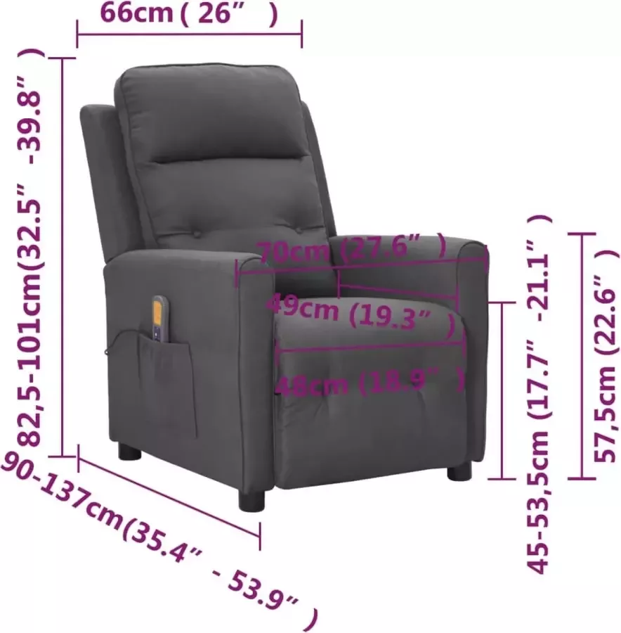 VidaXL Sta-op-massagestoel verstelbaar stof lichtgrijs