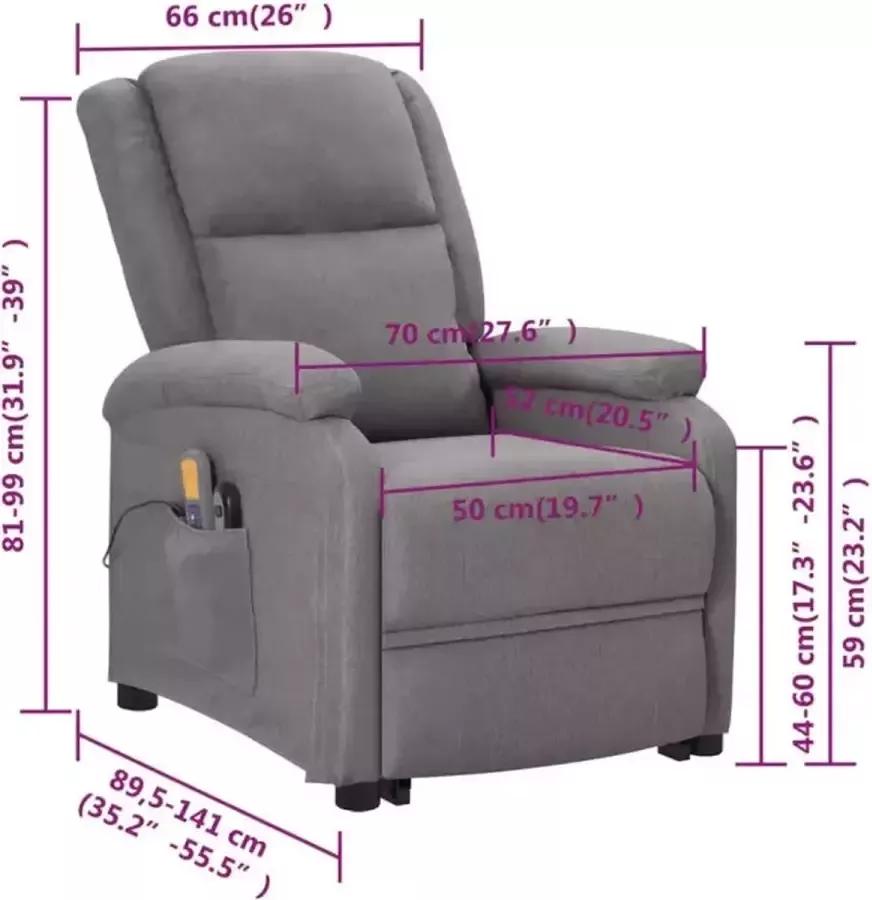 VidaXL Sta-op-massagestoel verstelbaar stof lichtgrijs - Foto 3