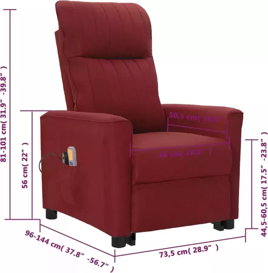 Vida XL vidaXL Sta-op-massagestoel verstelbaar stof wijnrood-VXL-3204497 - Foto 10