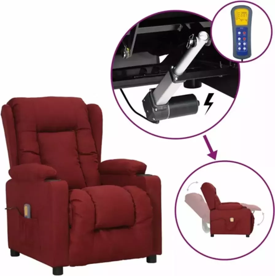 VidaXL Sta-op-massagestoel verstelbaar stof wijnrood - Foto 3