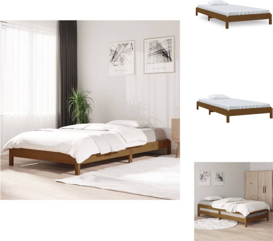 VidaXL Stapelbaar Bed Massief Grenenhout 196.5 x 81.5 x 22 cm Honingbruin Matras niet inbegrepen Bed