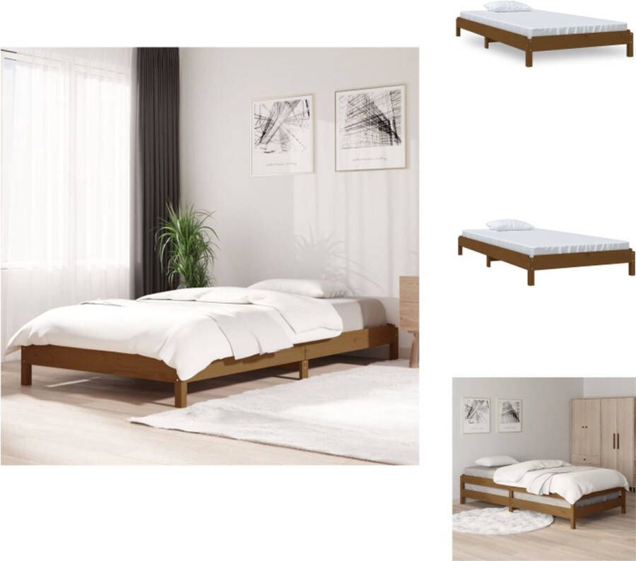 VidaXL Stapelbaar Bed Stapelbare Bedden Slaapmeubel Bedframe Bed stapelbaar 90x190 cm massief grenenhout honingbruin - Foto 2