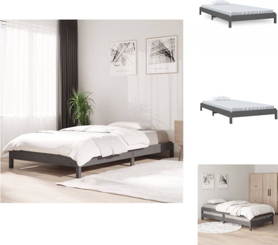 VidaXL Stapelbaar Bed Stapelbare Bedden Slaapmeubel Bedframe Bed stapelbaar 100x200 cm massief grenenhout grijs - Foto 2