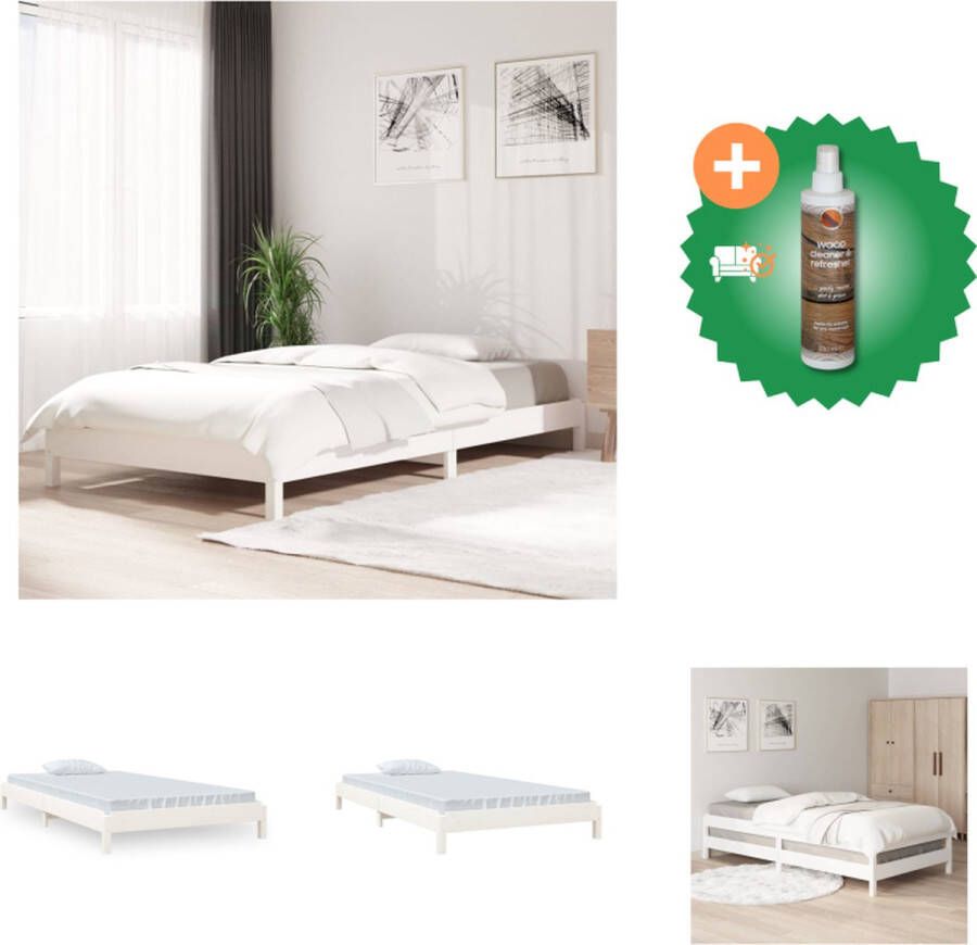 VidaXL Stapelbaar Bed Massief Grenenhout Wit 206.5 x 106.5 x 22 cm Geschikt voor 100 x 200 cm Matras Bed Inclusief Houtreiniger en verfrisser