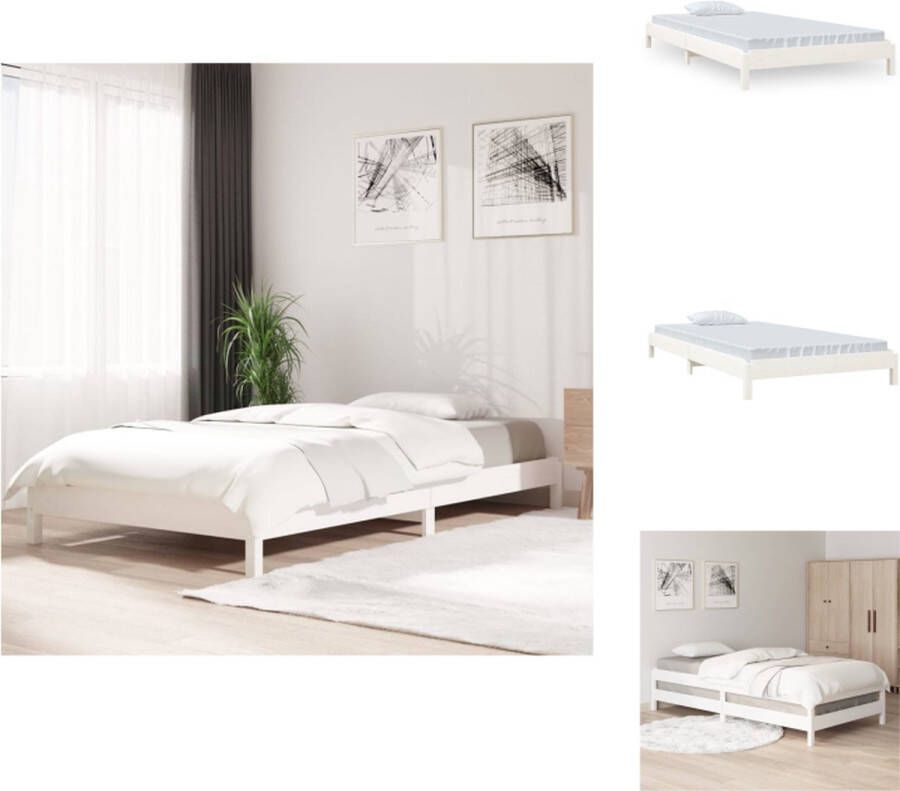 VidaXL Stapelbaar Bed Massief Grenenhout Wit 206.5 x 106.5 x 22 cm Geschikt voor 100 x 200 cm Matras Bed
