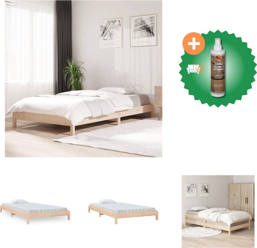 VidaXL Stapelbaar Bedframe Massief Grenenhout 206.5 x 96.5 x 22 cm Eenvoudig Tijdloos Ontwerp Bed Inclusief Houtreiniger en verfrisser