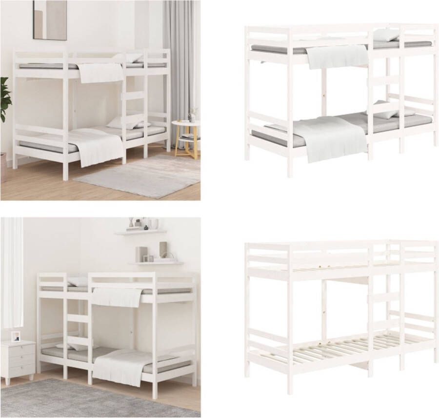 VidaXL Stapelbed 90x190 cm massief grenenhout wit Stapelbed Stapelbedden Bed Bedframe