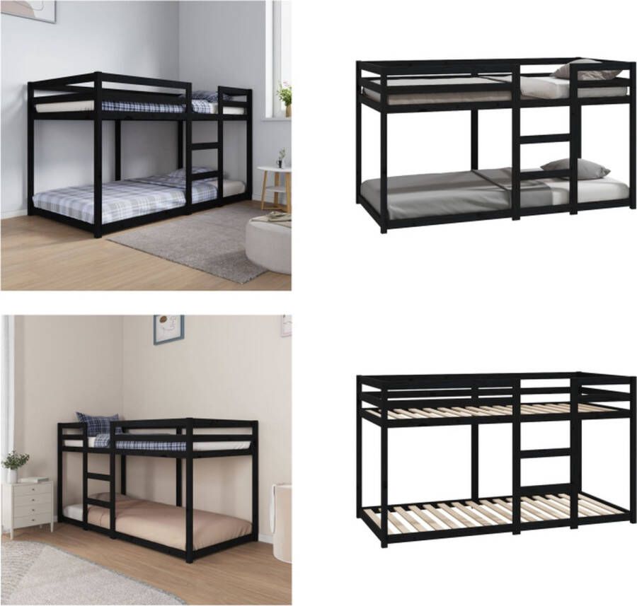 VidaXL Stapelbed 90x190 cm massief grenenhout zwart Stapelbed Stapelbedden Bed Bedframe