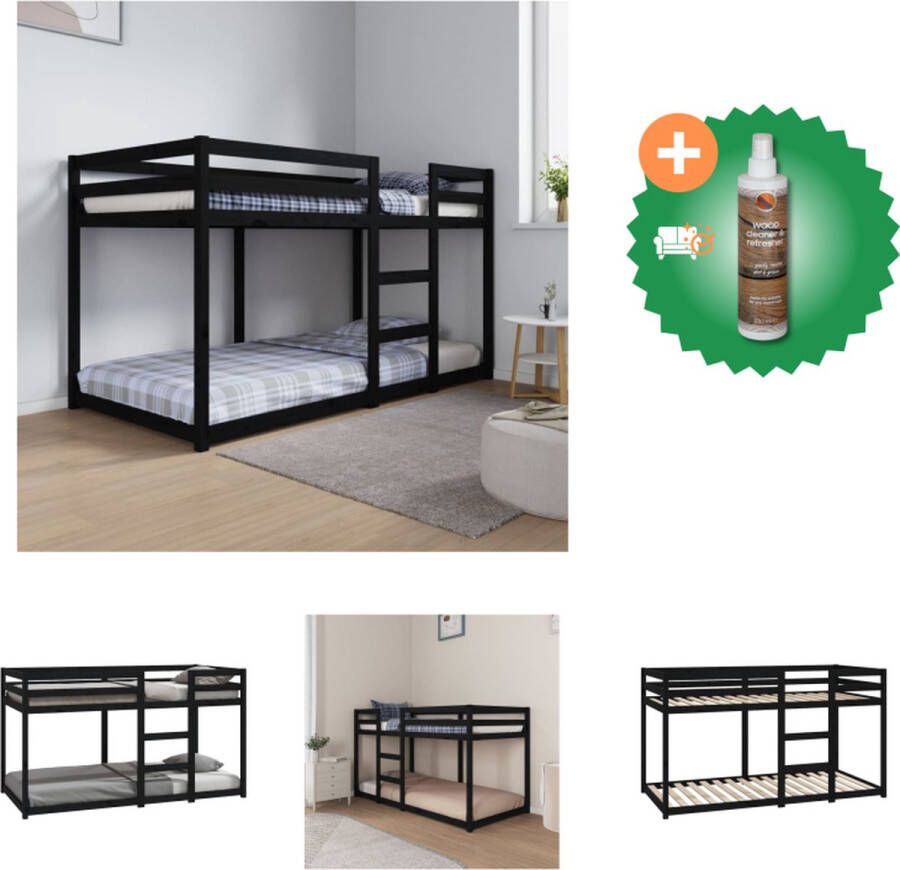 VidaXL Stapelbed Grenenhout 195.5 x 95.5 x 112 cm Veilig ontwerp Geschikt voor kleine ruimtes Zwart Bed Inclusief Houtreiniger en verfrisser