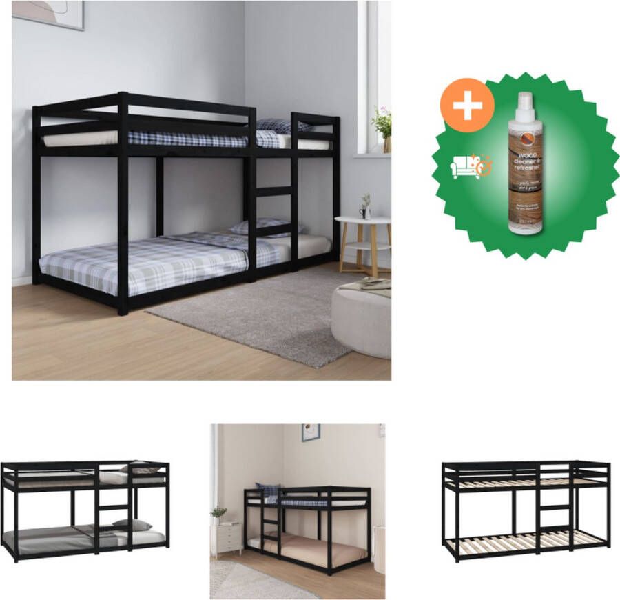 VidaXL Stapelbed Grenenhout Zwart 205.5 x 95.5 x 112 cm Veilig Geschikt voor kleine ruimtes Bed Inclusief Houtreiniger en verfrisser