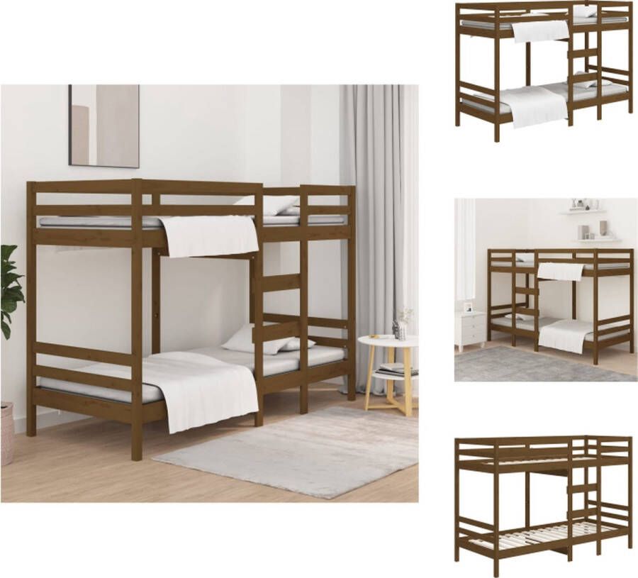 VidaXL Stapelbed Honey Grenenhout 195.5 x 95.5 x 141.5 cm Veilig ontwerp Geschikt voor kleine ruimtes Bedframe inclusief Meerdere kleuren Bed