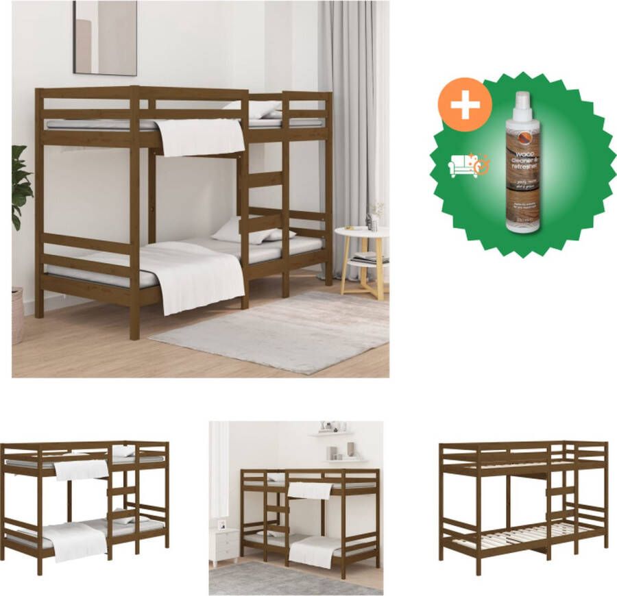 VidaXL Stapelbed Honey Grenenhout 195.5 x 95.5 x 141.5 cm Veilig ontwerp Geschikt voor kleine ruimtes Bedframe inclusief Meerdere kleuren Bed Inclusief Houtreiniger en verfrisser