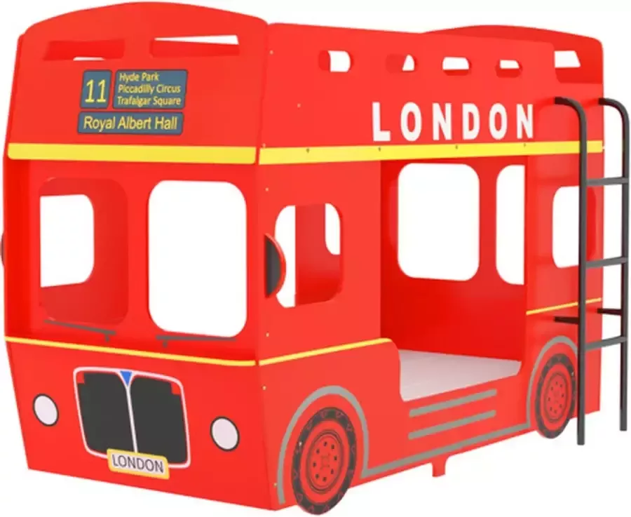 VIDAXL Stapelbed Londense bus MDF rood 90x200 cm - Foto 3