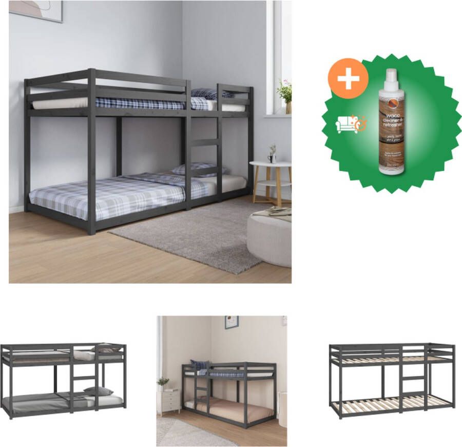VidaXL stapelbed Massief grenenhout 205.5 x 95.5 x 112 cm Grijs Geschikt voor 90 x 200 cm matras Bed Inclusief Houtreiniger en verfrisser