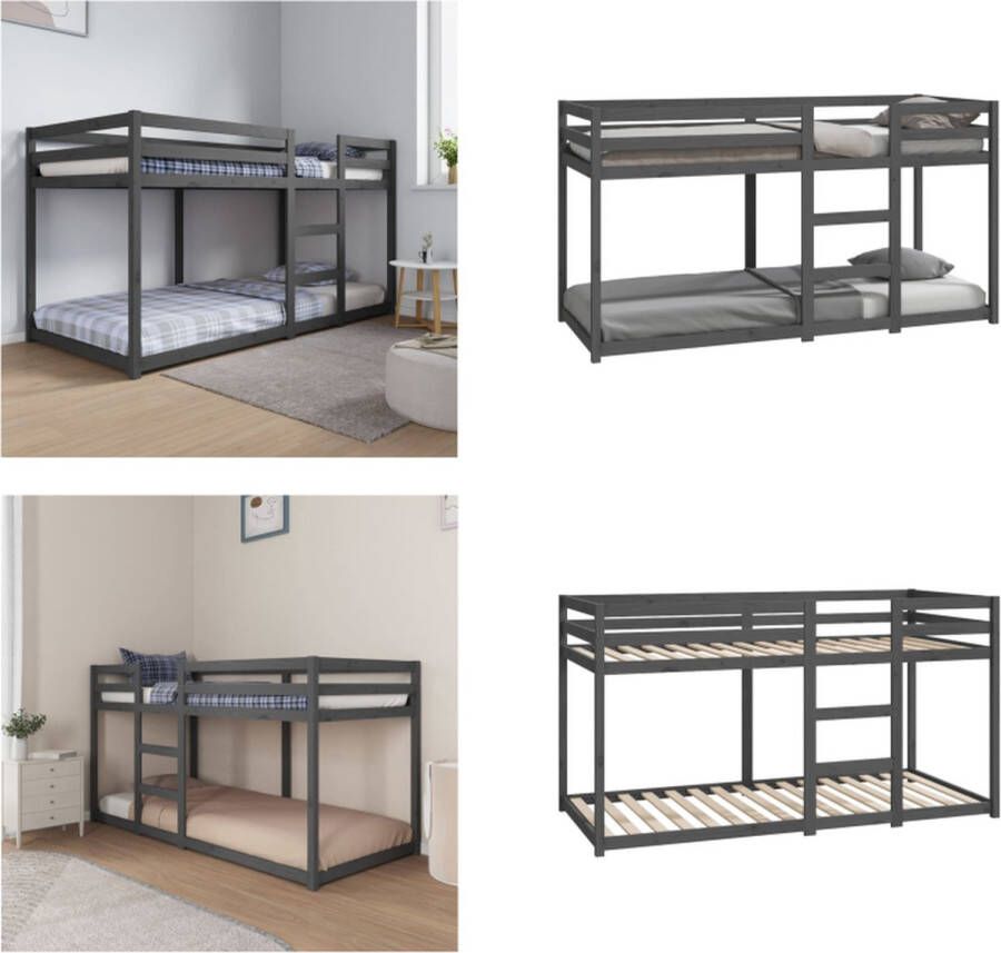 VidaXL Stapelbed massief grenenhout grijs 90x200 cm Stapelbed Stapelbedden Bed Bedframe