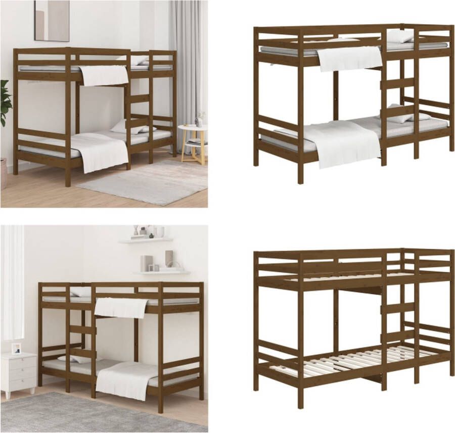 VidaXL Stapelbed massief grenenhout honingbruin 80x200 cm Stapelbed Stapelbedden Bed Bedframe