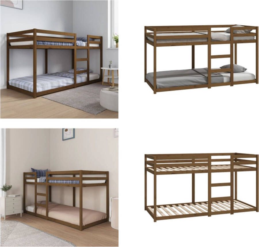 VidaXL Stapelbed massief grenenhout honingbruin 90x200 cm Stapelbed Stapelbedden Bed Bedframe