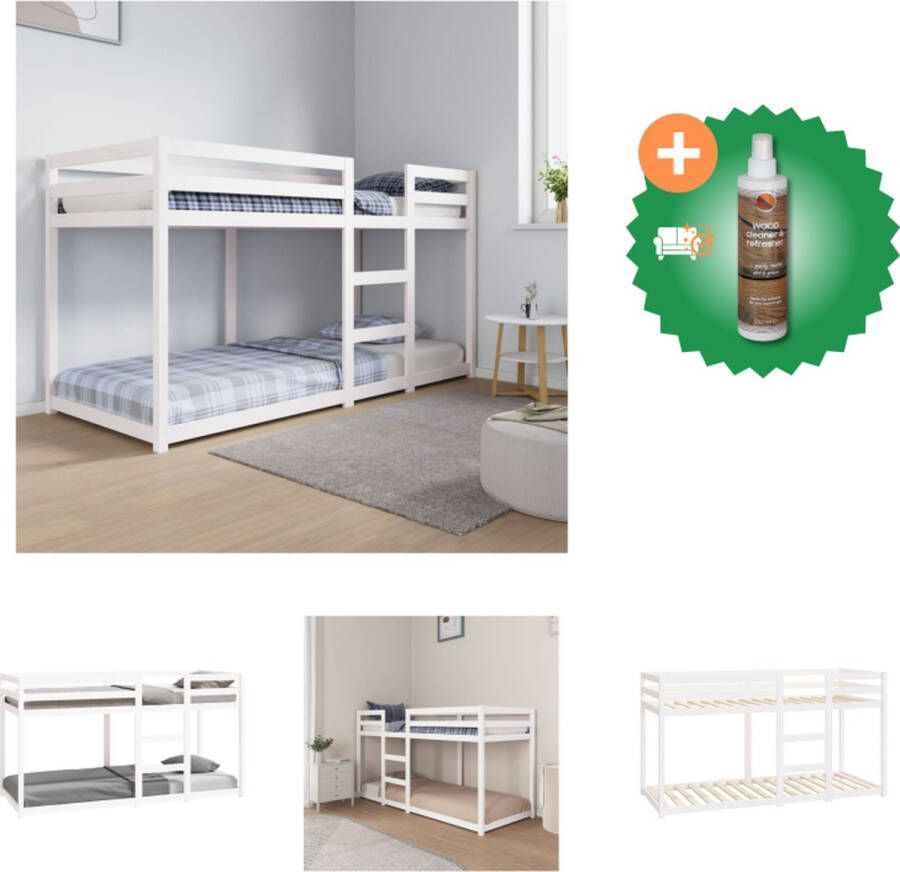 VidaXL Stapelbed Massief grenenhout Wit 205.5 x 85.5 x 112 cm Veilig ontwerp Geschikt voor kleine ruimtes Geen matras inbegrepen Bed Inclusief Houtreiniger en verfrisser