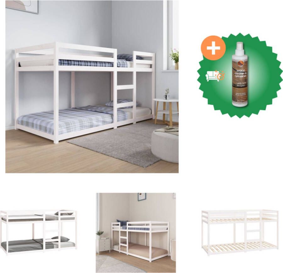 VidaXL Stapelbed Massief grenenhout Wit 205.5 x 95.5 x 141.5 cm Geschikte matras- 90 x 200 cm Veilig ontwerp Bed Inclusief Houtreiniger en verfrisser