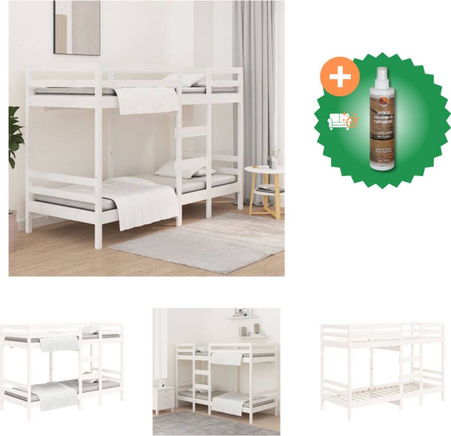 VidaXL stapelbedden Grenenhout Compact ontwerp Wit 205.5 x 85.5 x 141.5 cm Geschikt voor 80 x 200 cm matras Veilig ontwerp Geen matrassen inbegrepen 1 laag bedframe + 1 hoog bedframe Bed Inclusief Houtreiniger en verfrisser - Foto 2