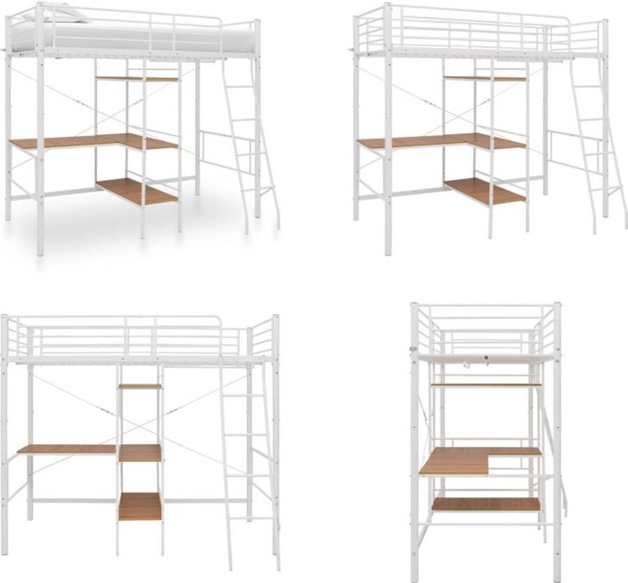 VidaXL Stapelbedframe met tafel metaal wit 90x200 cm Stapelbed Stapelbedden Bed Bedden - Foto 2